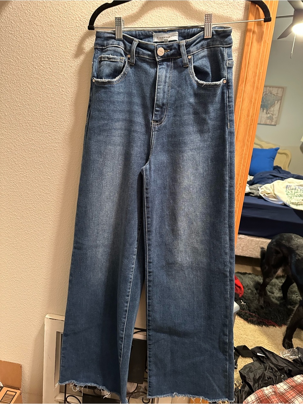 Wide Leg Denim Jeans in Medium Blue - Women's Flare